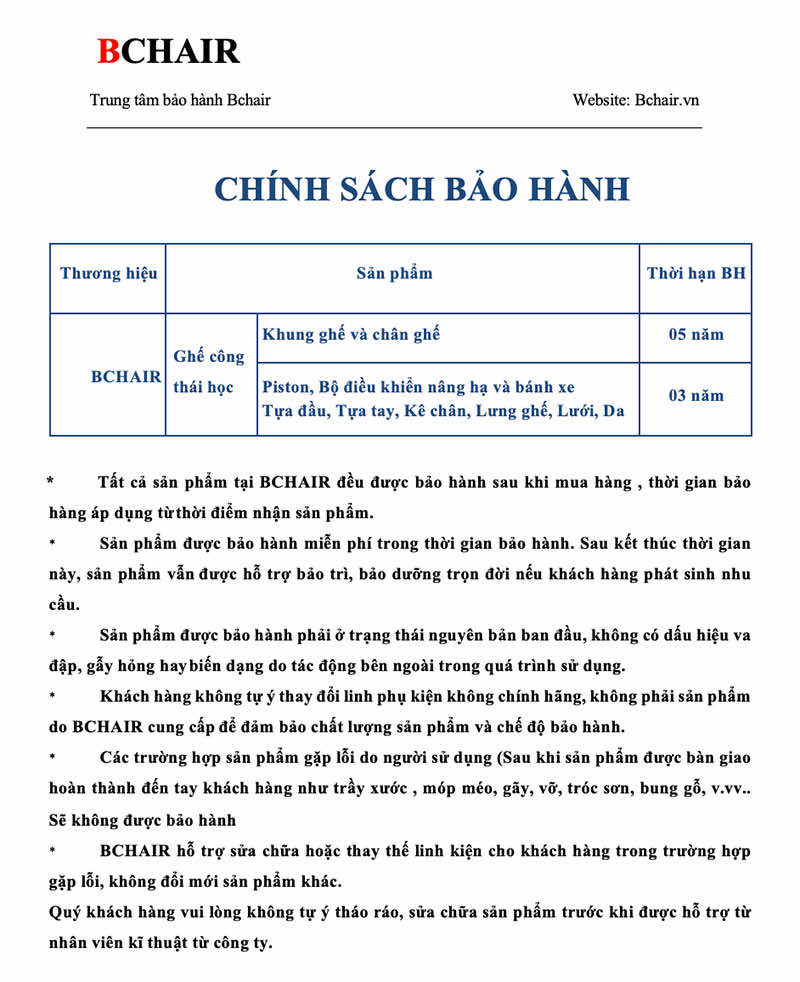 Bchair chính sách bảo hành sản phẩm