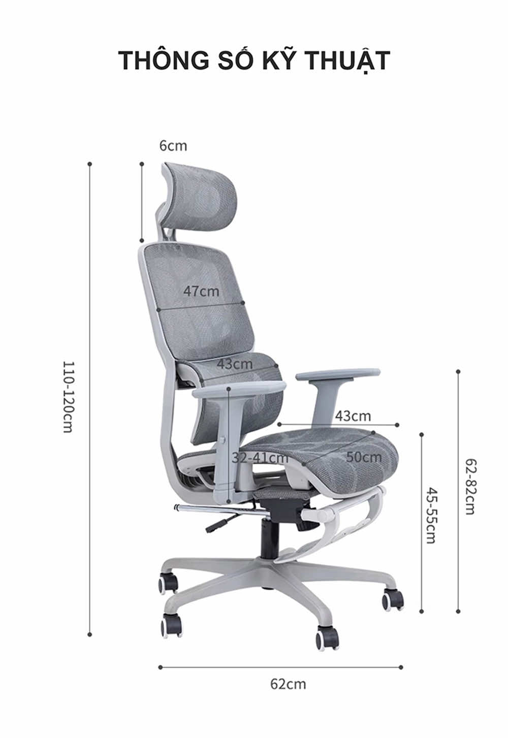 Thông số kỹ thuật ghế công thái học Bchair B-009