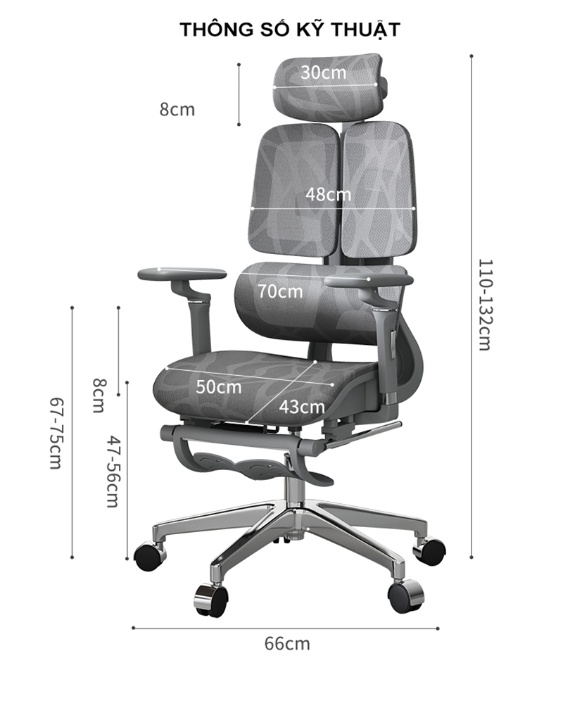 Thông số kỹ thuật của ghế công thái học B-018 Plus