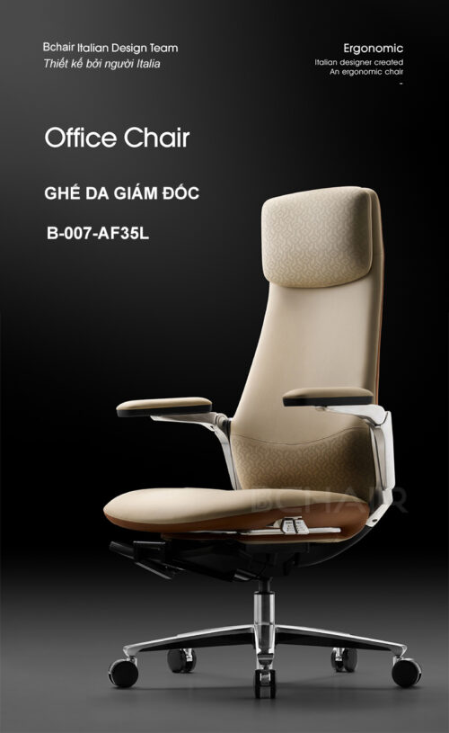 Ghế lãnh đạo da bò Nappa cao cấp B-007AF-35L màu vàng be - Ảnh 2
