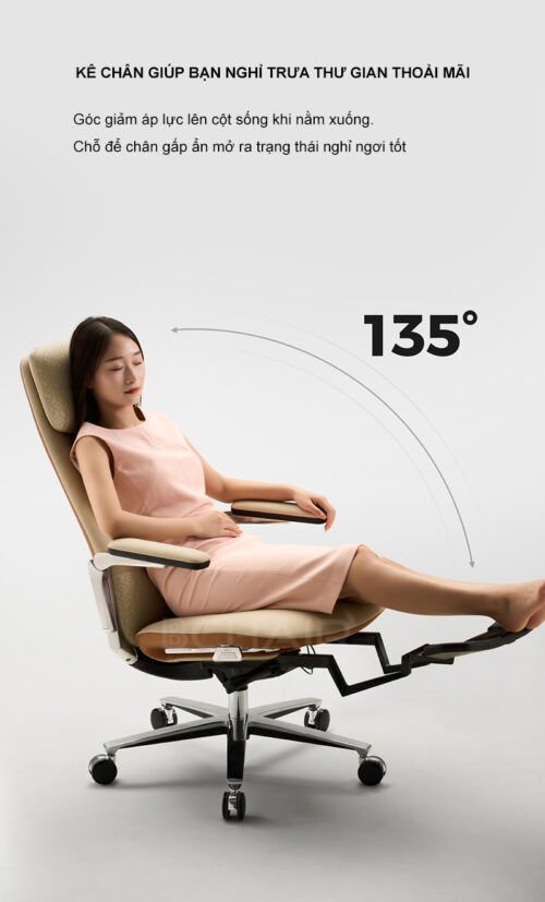 Ghế lãnh đạo da bò Nappa cao cấp B-007AF-35L màu vàng be - Ảnh 5