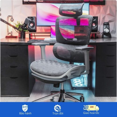 Ghế công thái học BC-102V1 màu ghi chân nhôm đúc nguyên khối