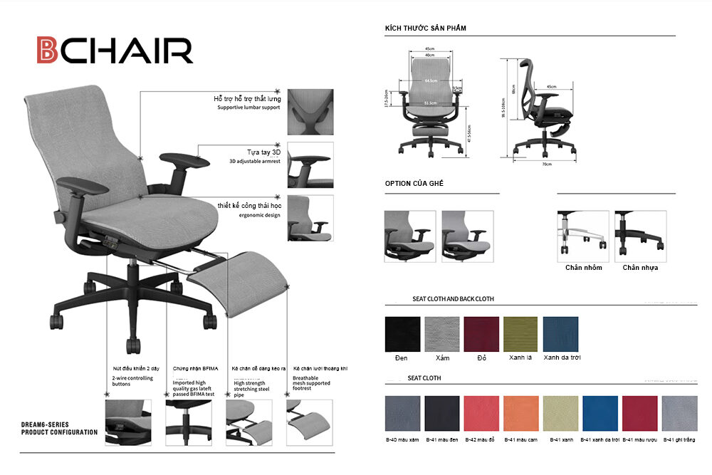 Ghế công thái học M6F-16L có kê chân 27 Ghế xoay văn phòng Dream6 ảnh 16