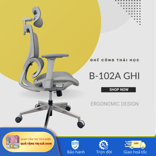Ghế công thái học Ergonomic B-102A chân kim loại mạ crom