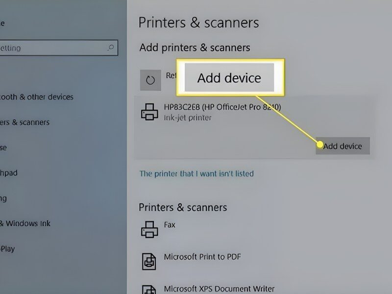 Nhấn Add Device để kết nối máy in 