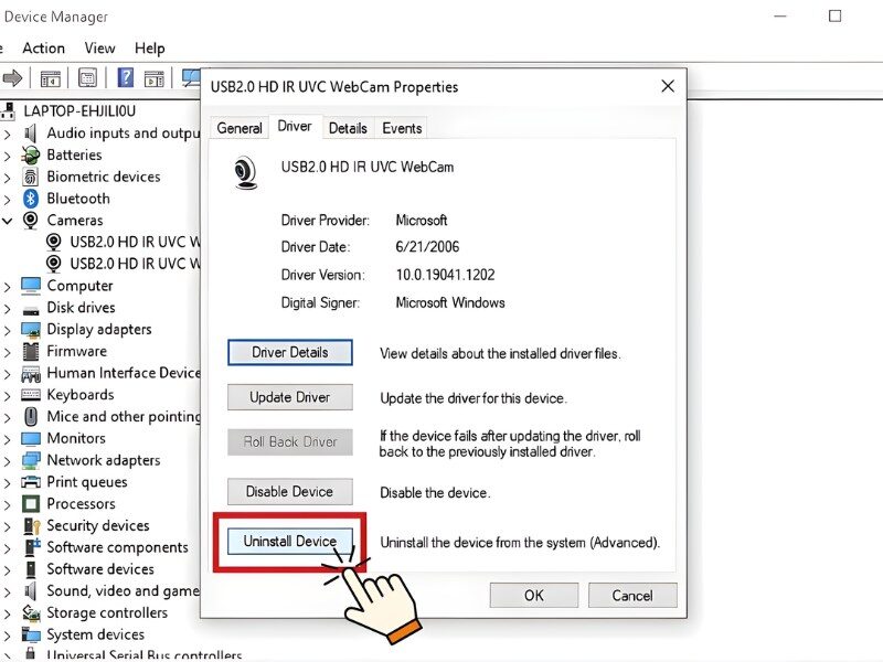 Sau đó chọn Uninstall để gỡ cài đặt driver