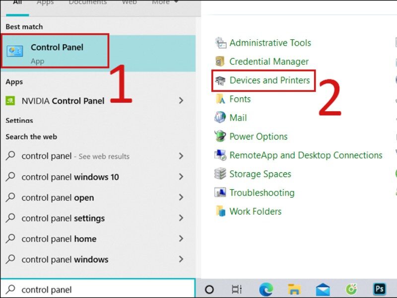 Mở Control Panel và chọn Devices and Printers