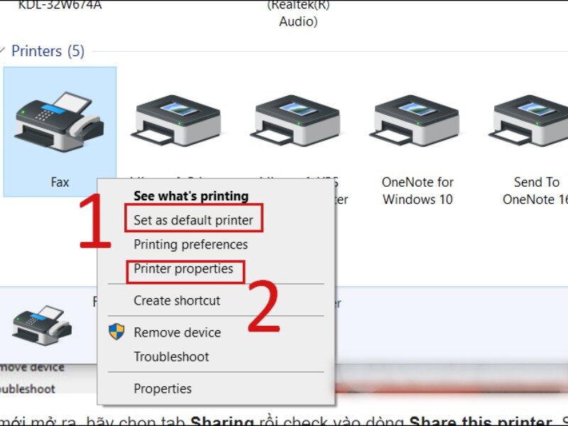 Chọn máy in bạn muốn chia sẻ tại  Set as default printer