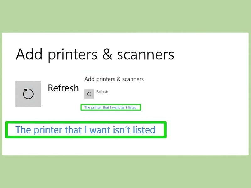 Nếu máy in không hiển thị, chọn The printer that I want isn’t listed