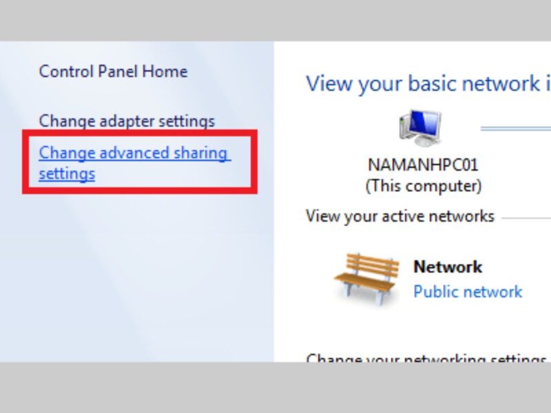 Sau đó bạn chọn mục Change Advanced Sharing Settings 