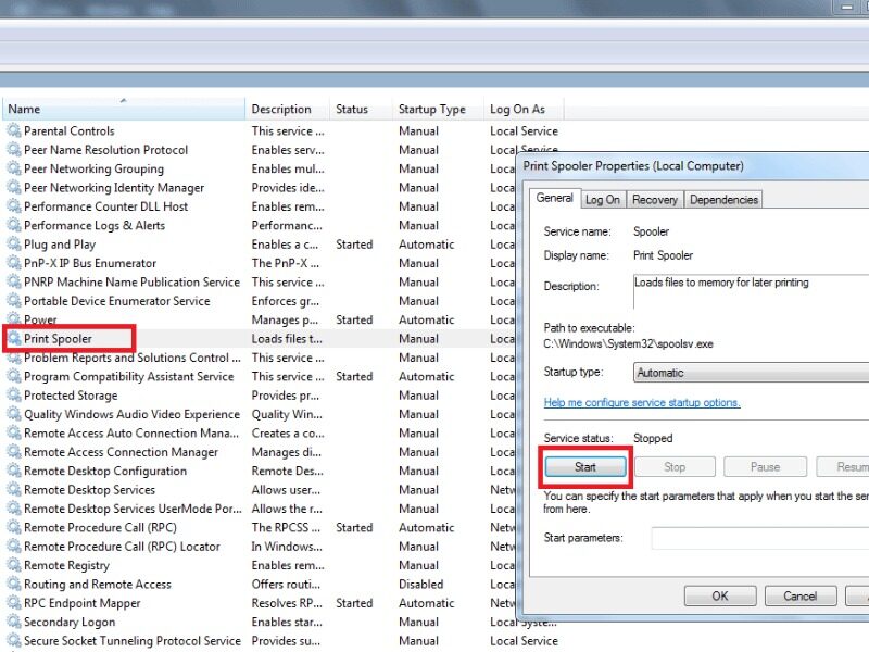 Sau đó bạn kiểm tra Print Spooler Service