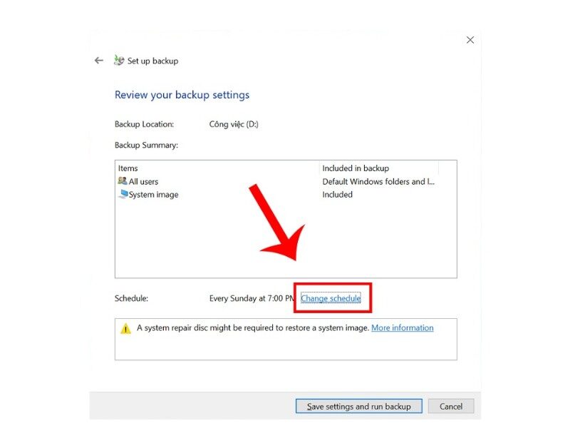 Chọn Change schedule