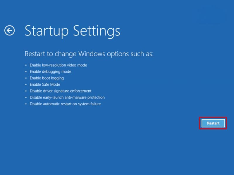 Nhấn Restart để máy khởi động lại