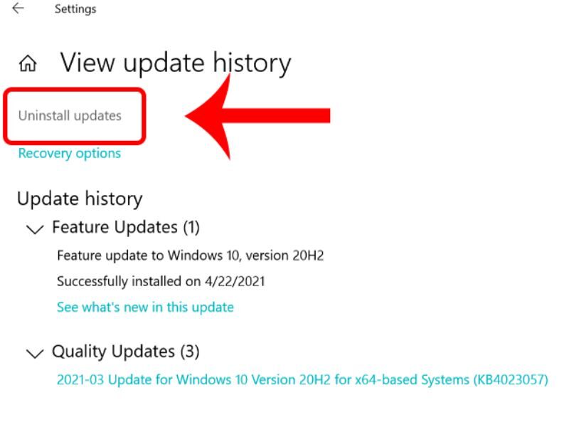 Chọn bản cập nhật gần nhất và nhấn Gỡ cài đặt (Uninstall)