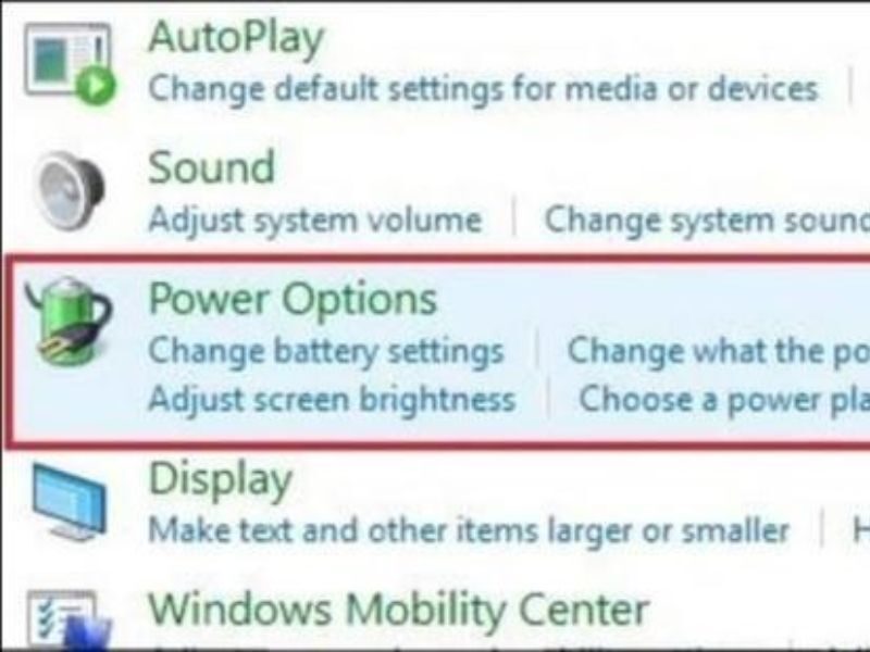 Chọn Power Options