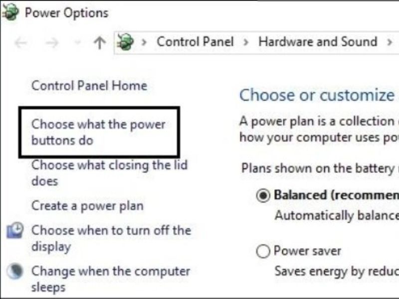 Chọn Choose what the power buttons do ở khung bên trái 