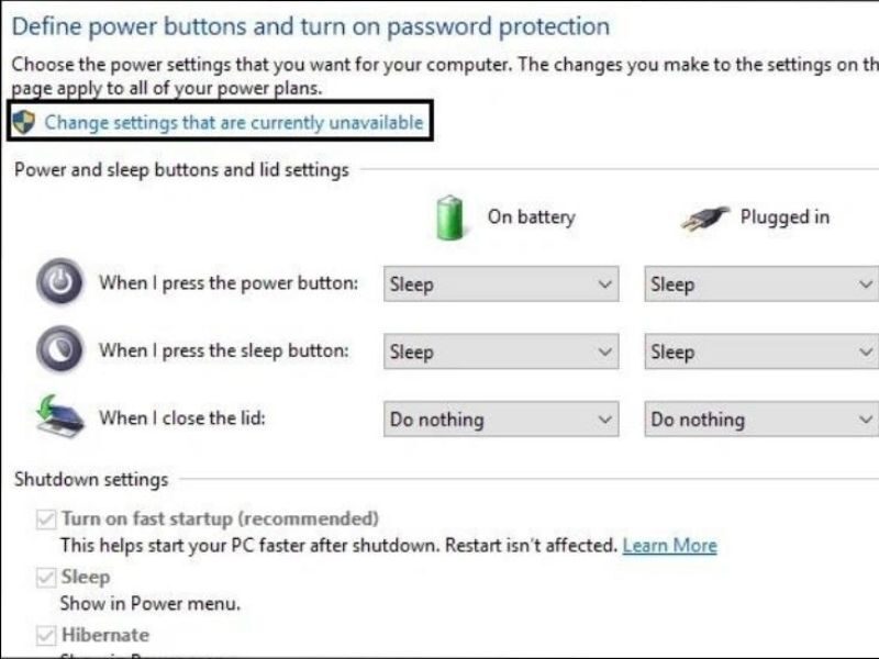 Nhấn Change settings that are currently unavailable