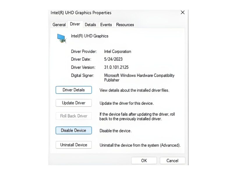 Chọn Uninstall Device để gỡ Driver cũ