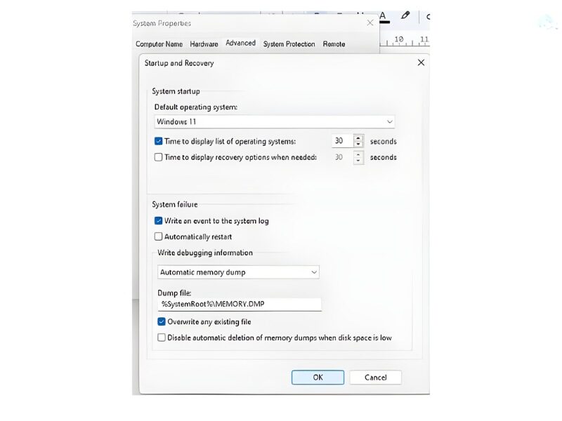 Bỏ mục Automatically Restart và nhấn OK