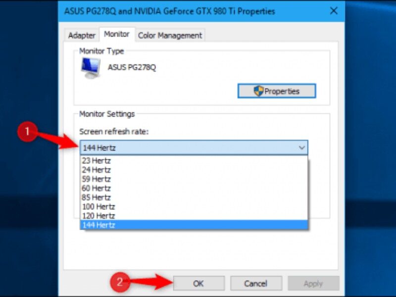 Chỉnh lại tần số quét màn hình 