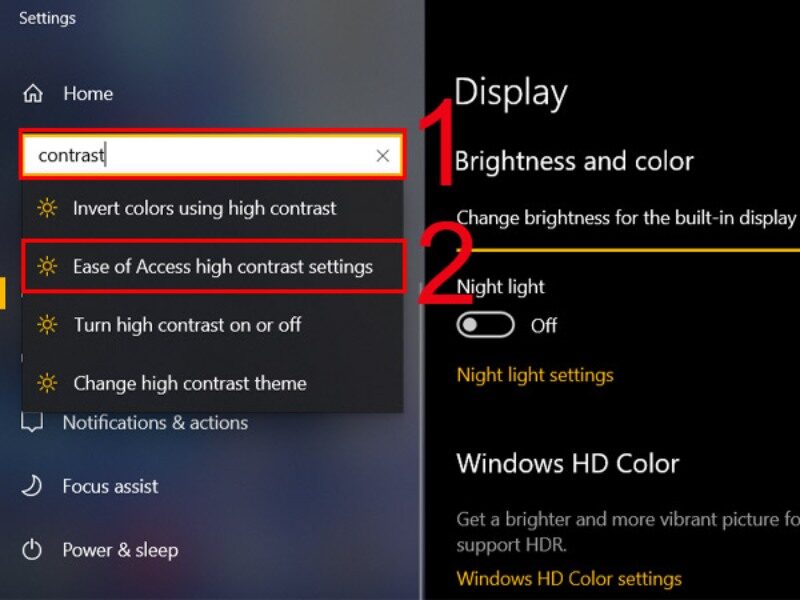 Chọn Ease of Access high contrast settings