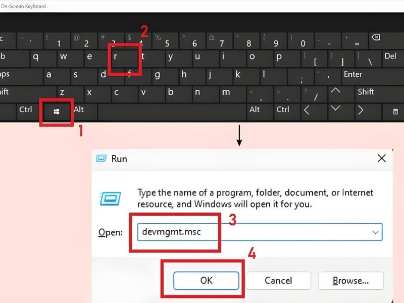 Nhấn tổ hợp Window + R và nhập devmgmt.msc