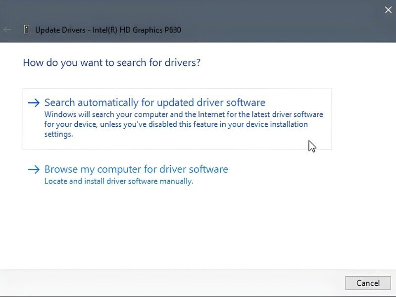 Chọn Search automatically for drivers để hệ thống cập nhật driver mới nhất 