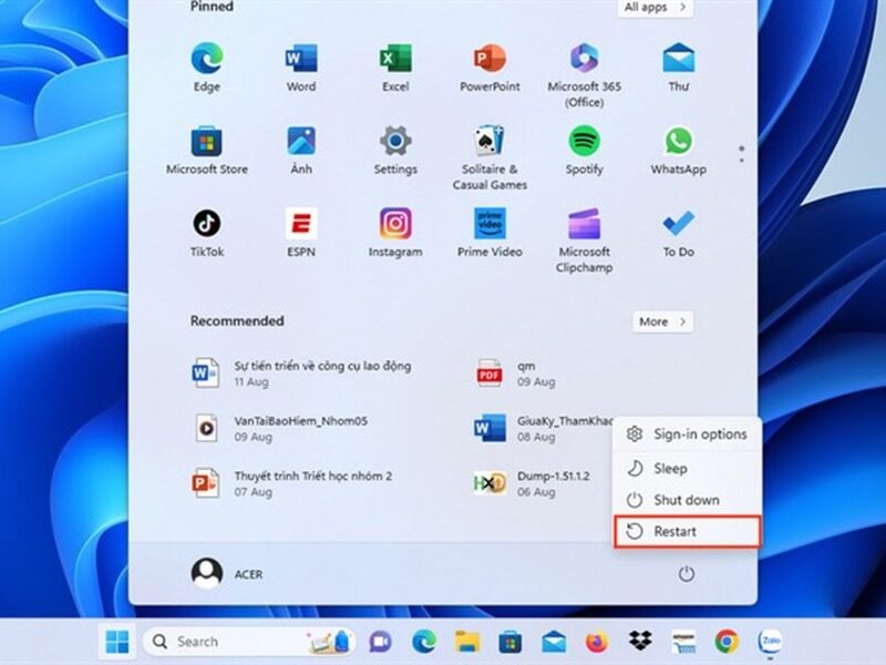 Bạn khởi động lại máy để khắc phục tình trạng bị mất chuột trên laptop 