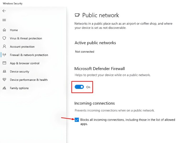 Bỏ tick Block all incoming connections, including those in the list of allowed apps