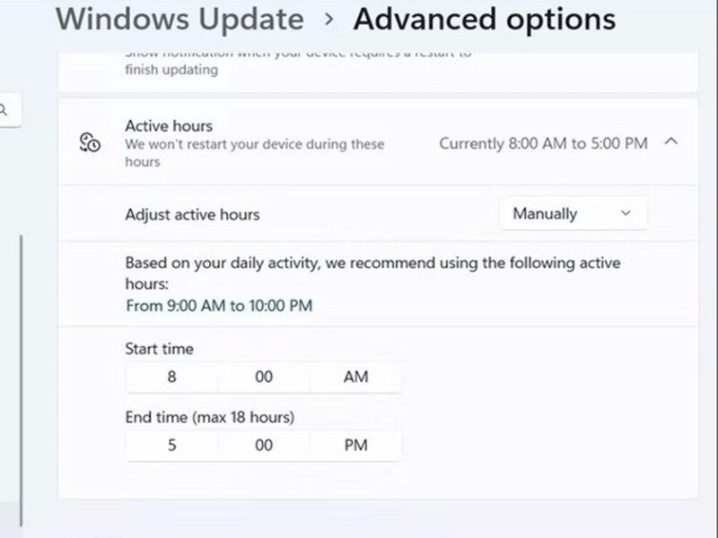 Active Hours là chức năng tạm dừng cập nhật để hạn chế bạn bị mất dữ liệu trong quá trình làm việc 