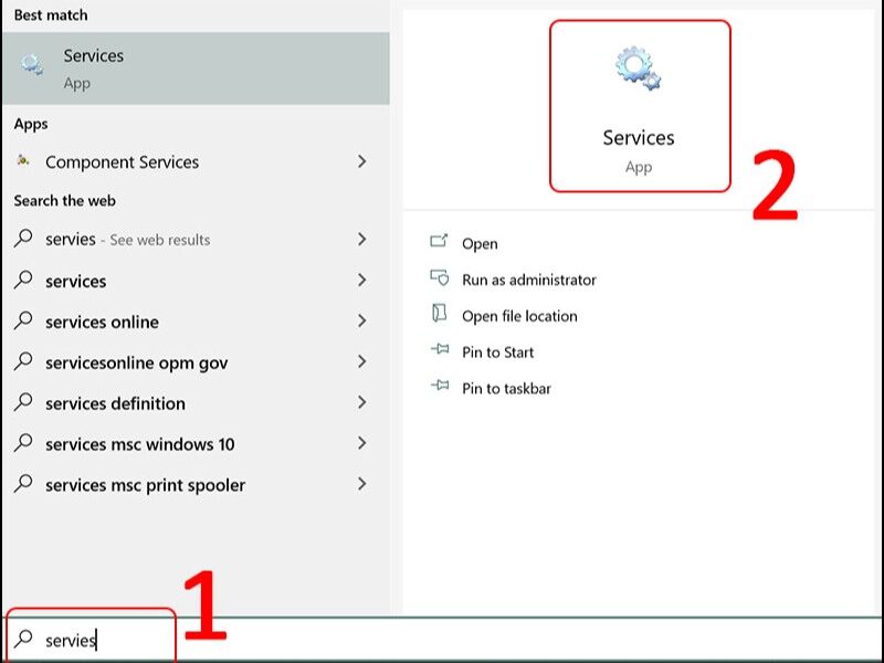 Chọn ứng dụng Services