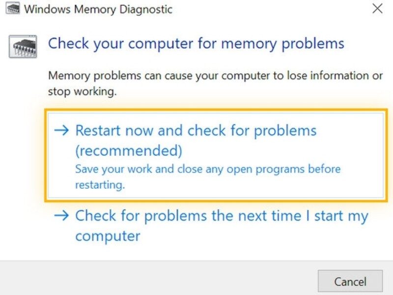 Chọn Restart now and check for problems để kiểm tra RAM 