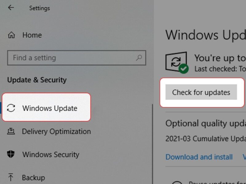 Chọn Windows Update để cập nhật phiên bản dành cho Win 10 