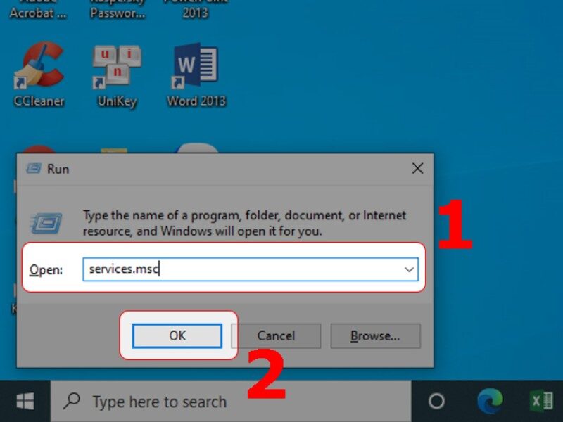 Mở cửa sổ Services bằng hộp thoại Run