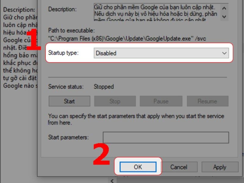Đổi thành tùy chọn Disabled và nhấn OK