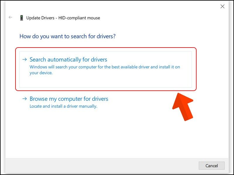 Chọn Search automatically for drivers để Windows tự động tìm và cài đặt