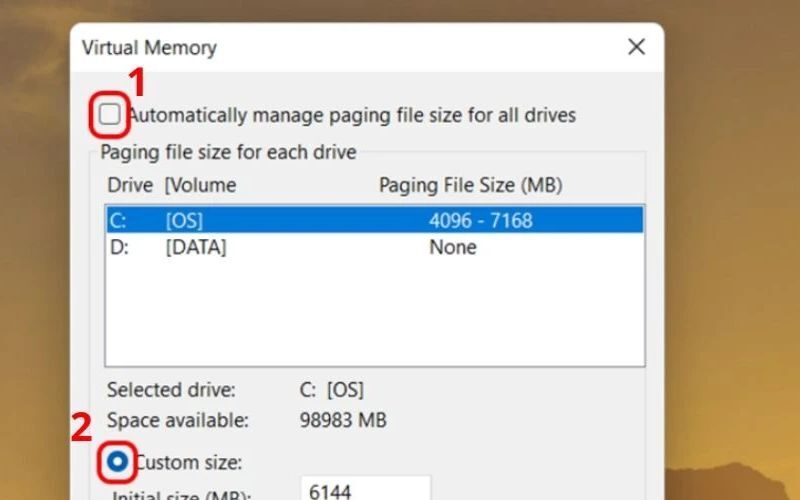 Cách set RAM ảo trên máy tính