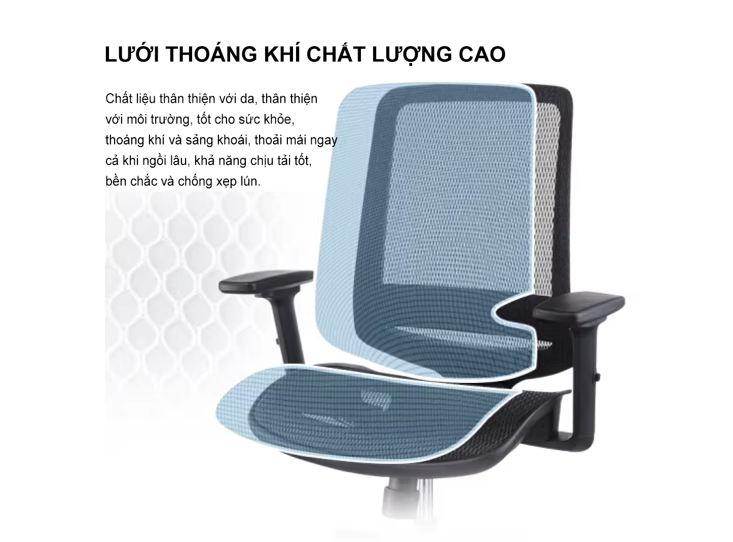 Ghế nhân viên văn phòng BC-406 31 Chất liệu lưới cao cấp thoáng khí, thân thiện với da và môi trường